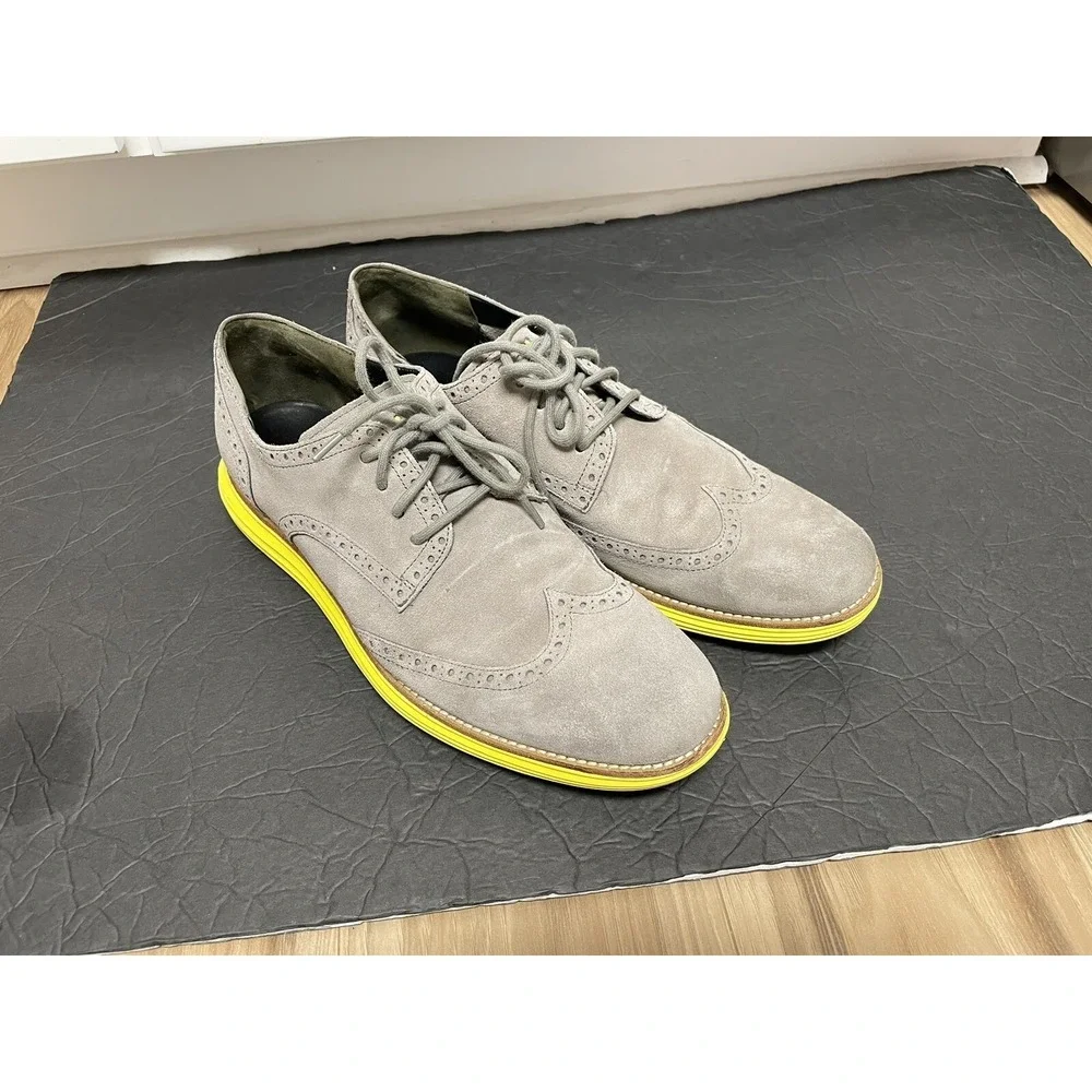 Cole Haan Preppy Lunargrand Lunarlon  Suede Gray Yellow Men Oxford Shoes Sz 12 M